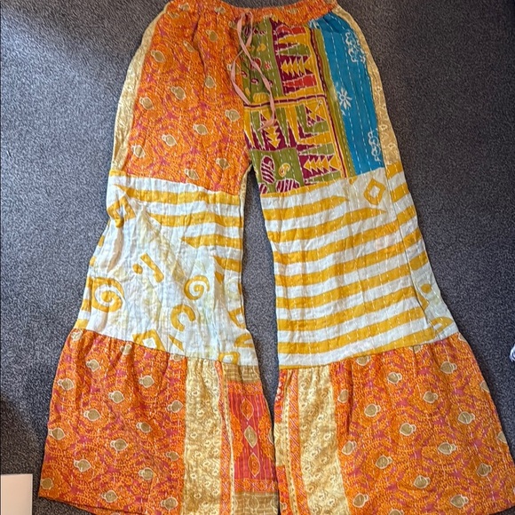 NWOT KANTHA wide pants Colorful Patchwork Boho Pants one sz - Picture 1 of 4
